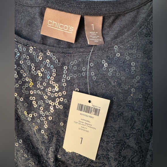 NWT, Chicos Navy Sequin Top size 1 - Picture 4 of 4